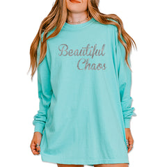 Beautiful Chaos Glitter Music Festival Vintage Soft Long-Sleeve T-shirt Chalky Mint