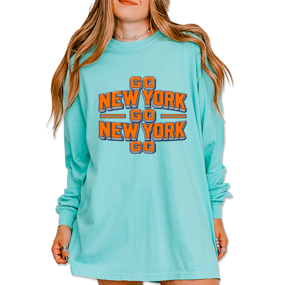 Go New York Go Basketball Vintage Soft Long-Sleeve T-shirt Chalky Mint