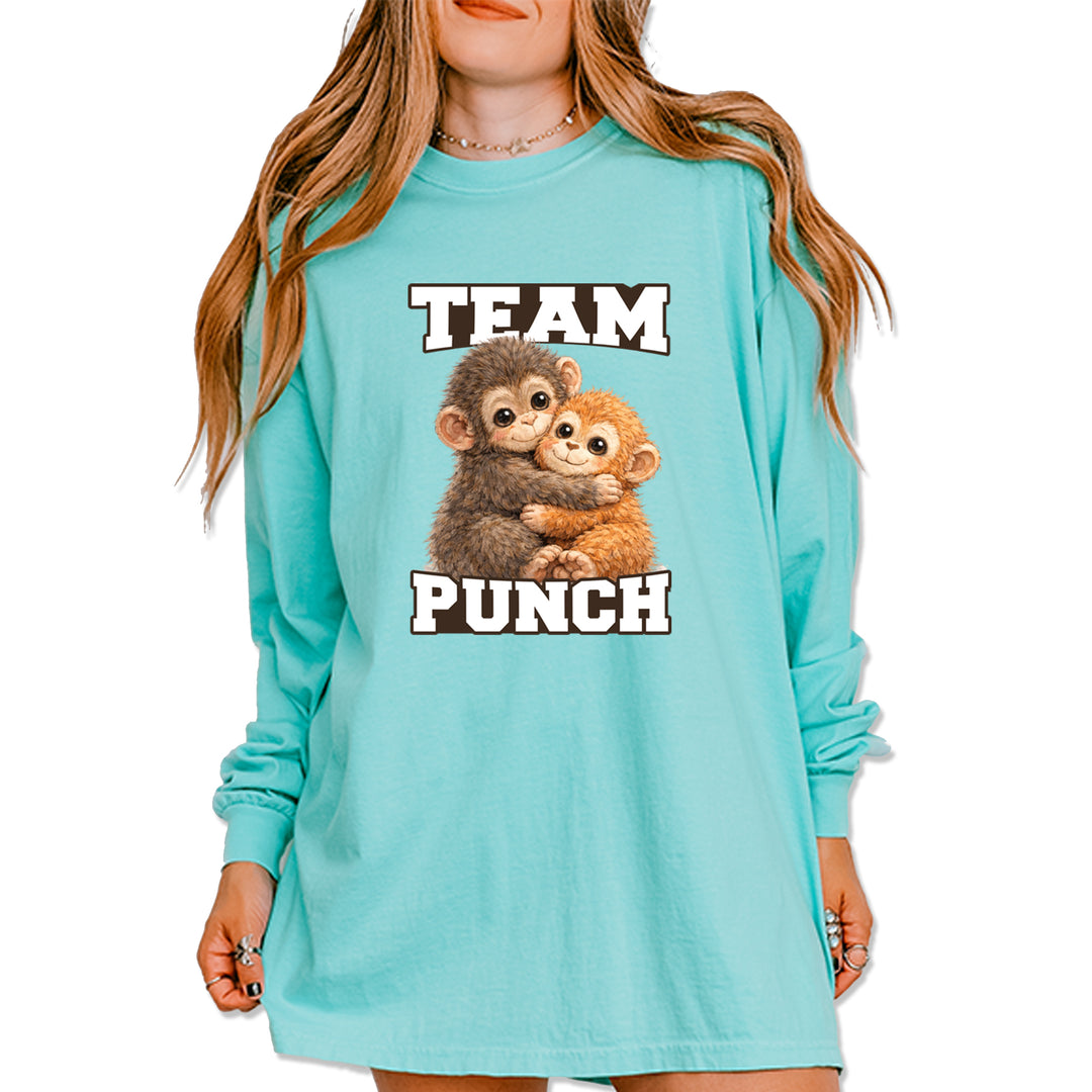 Team Punch Panchi-kun Monkey Vintage Soft Long-Sleeve T-shirt Chalky Mint