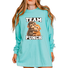 Team Punch Panchi-kun Monkey Vintage Soft Long-Sleeve T-shirt Chalky Mint