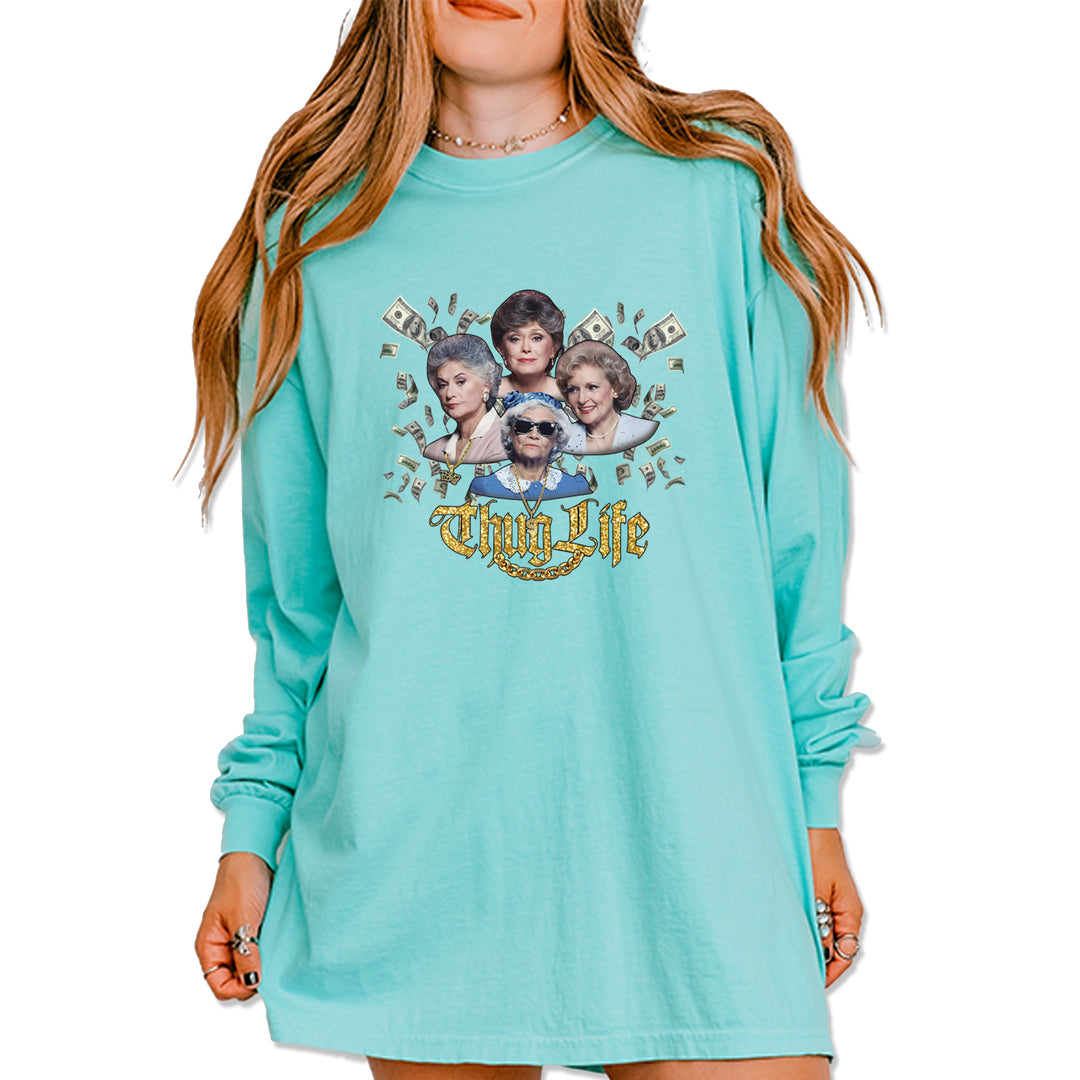 Golden Chain Thug Life Girls Vintage Soft Long-Sleeve T-shirt Chalky Mint