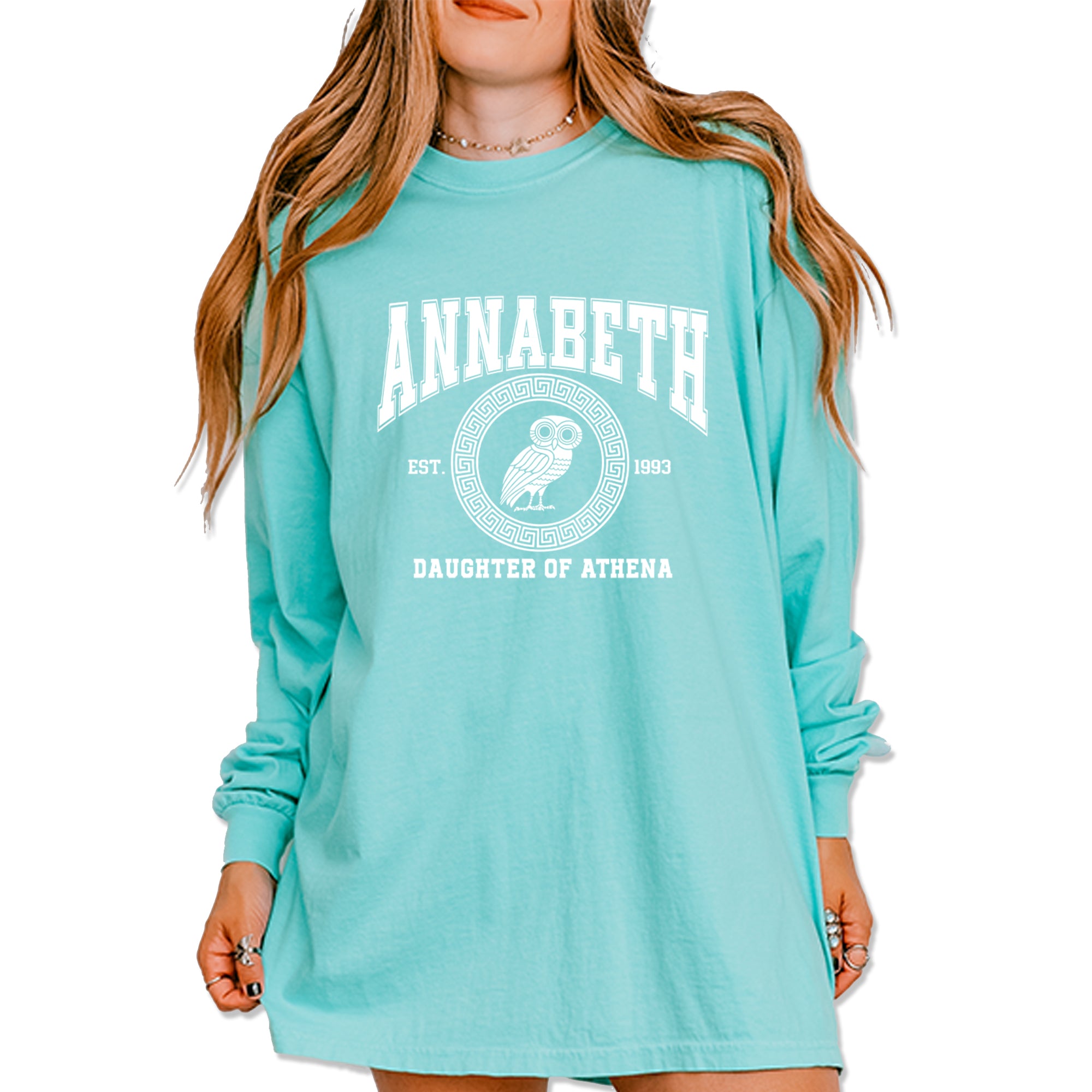 Annabeth Daughter of Athena Owl Wisdom Vintage Soft Long-Sleeve T-shirt Chalky Mint