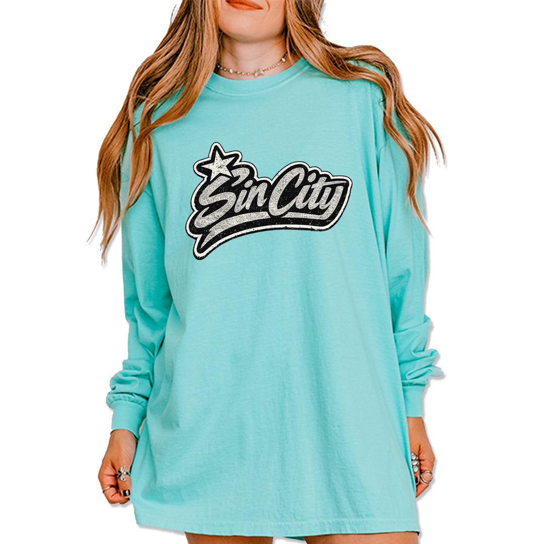 Sin City Vegas Retro Vintage Vintage Soft Long-Sleeve T-shirt Chalky Mint