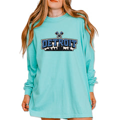 Detroit Motor City Retro Piston Vintage Soft Long-Sleeve T-shirt Chalky Mint