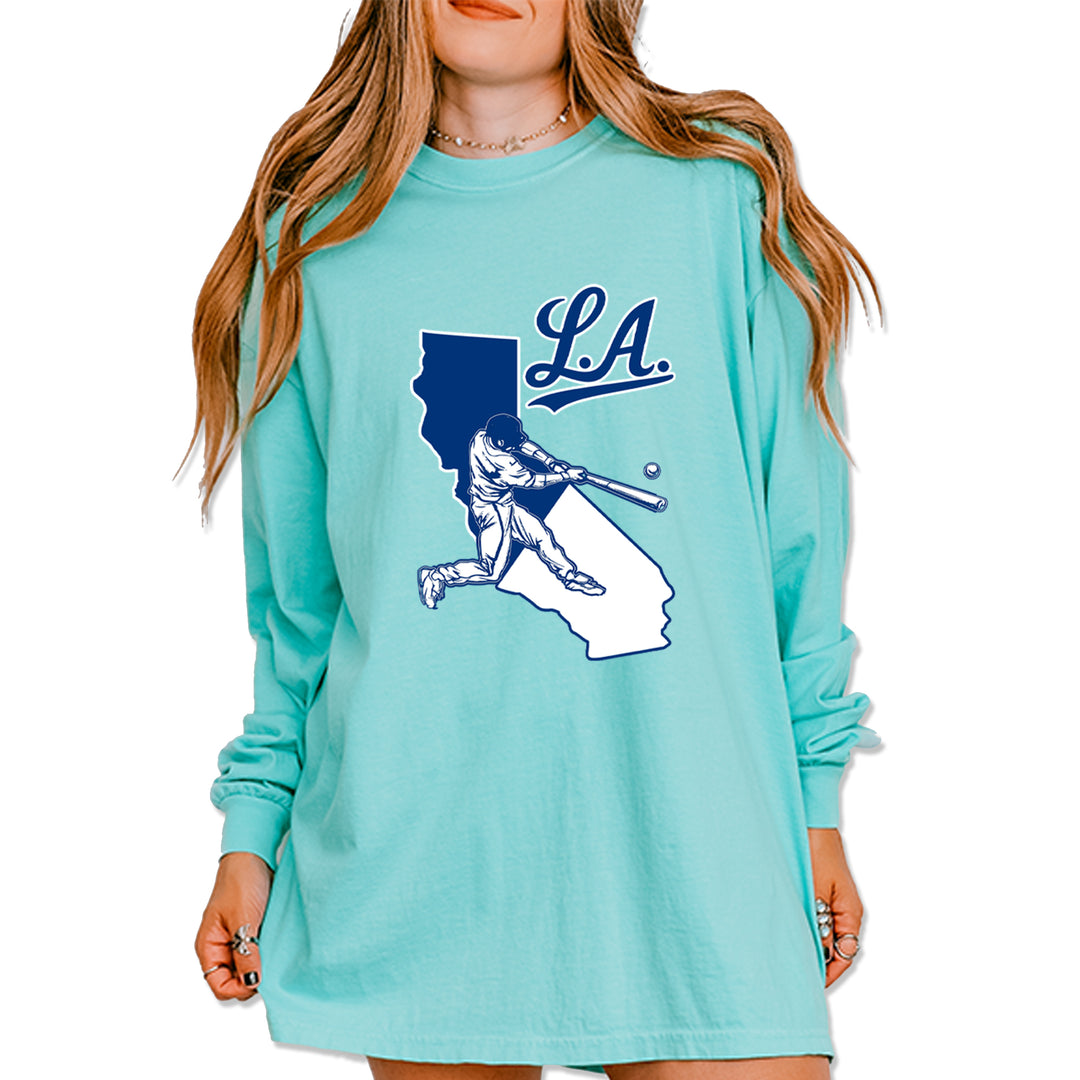 Los Angeles Baseball Batter Up Vintage Soft Long-Sleeve T-shirt Chalky Mint