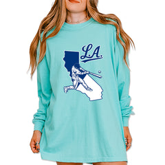Los Angeles Baseball Batter Up Vintage Soft Long-Sleeve T-shirt Chalky Mint