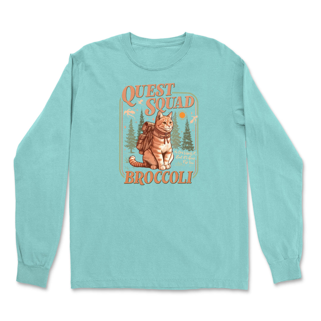 Quest Squad Broccoli Cat Fantasy Reader  Vintage Soft Long-Sleeve T-shirt 