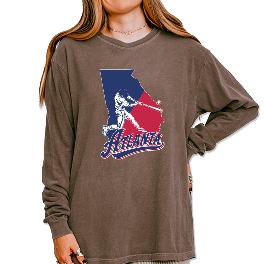 Atlanta Georgia Batter Up Vintage Soft Long-Sleeve T-shirt Espresso