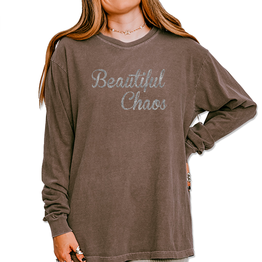 Beautiful Chaos Glitter Music Festival Vintage Soft Long-Sleeve T-shirt Espresso