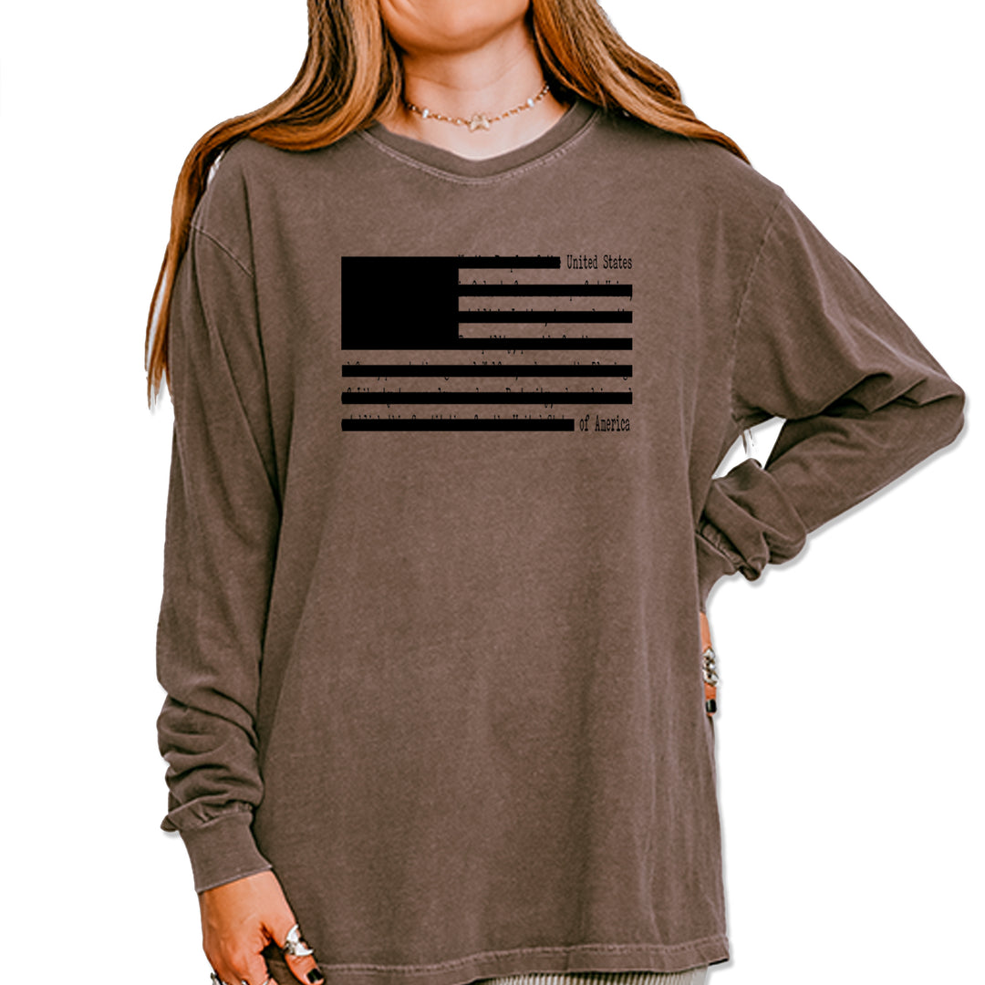 Redacted American Flag Vintage Soft Long-Sleeve T-shirt Espresso