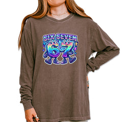 Six Seven 67 Retro Pixel Buddies Vintage Soft Long-Sleeve T-shirt Espresso