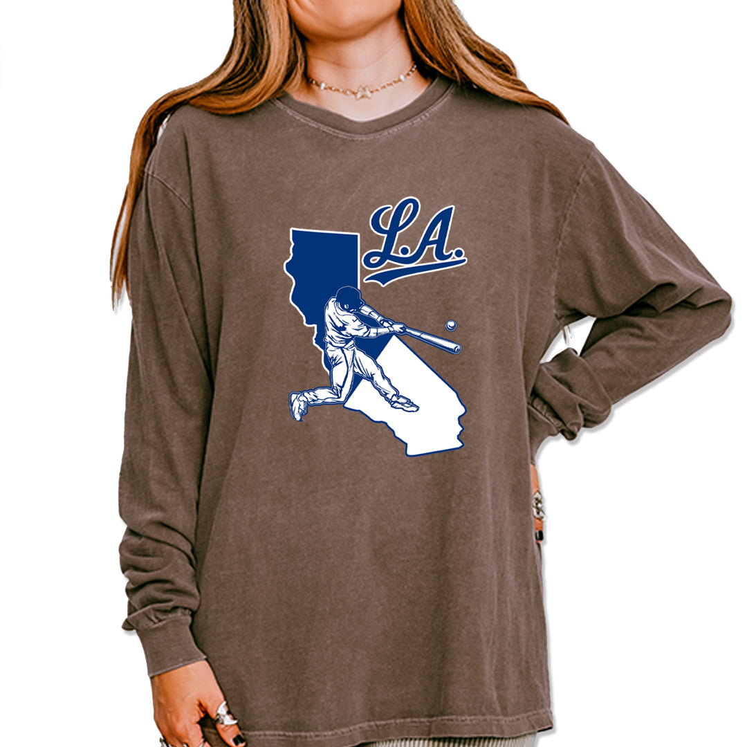 Los Angeles Baseball Batter Up Vintage Soft Long-Sleeve T-shirt Espresso