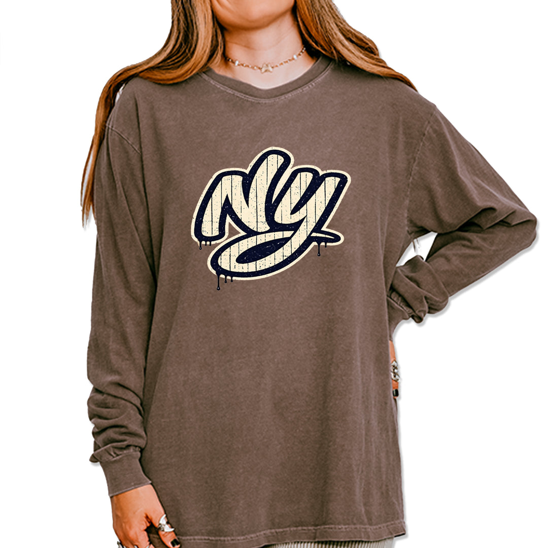 NYC New York City Grunge Street Vintage Soft Long-Sleeve T-shirt Espresso
