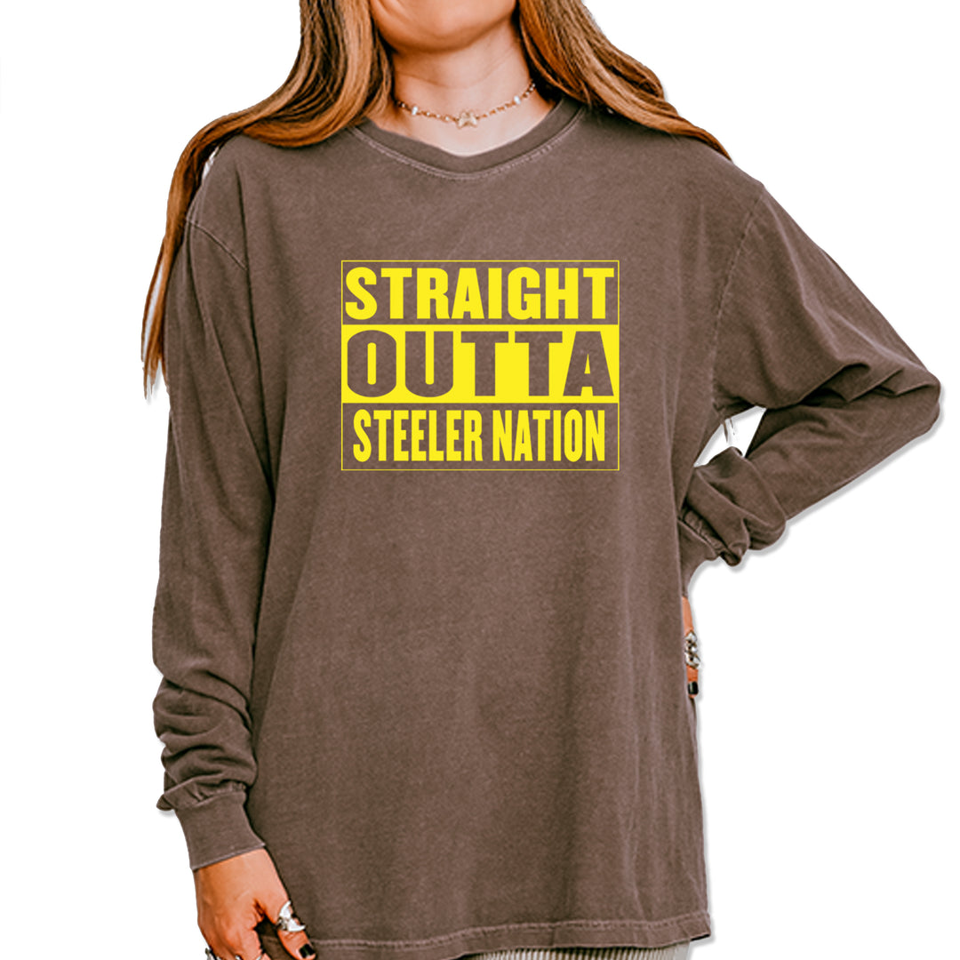 Straight Outta Steeler Nation Football  Vintage Soft Long-Sleeve T-shirt Espresso