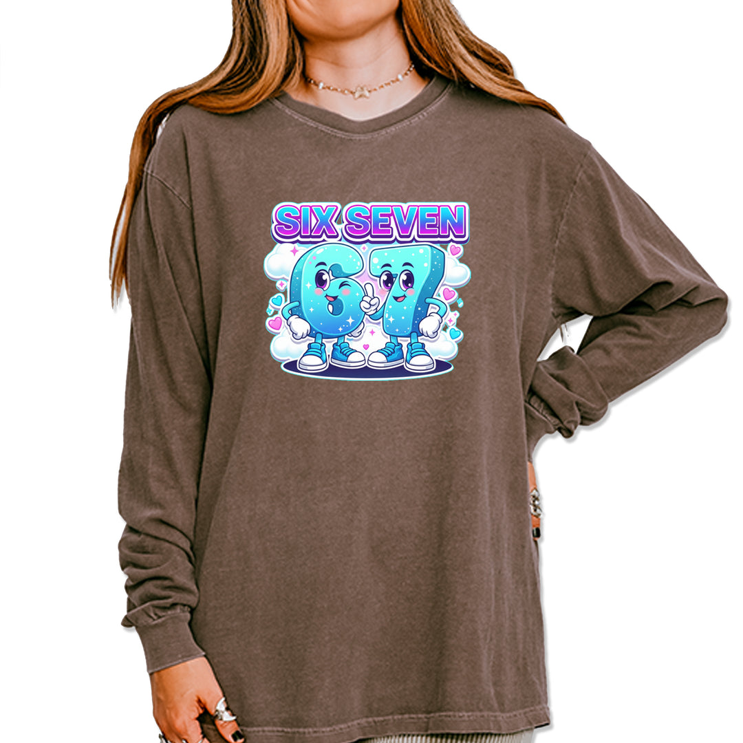 67 Six Seven Meme Kawaii Cloud Vintage Soft Long-Sleeve T-shirt Espresso