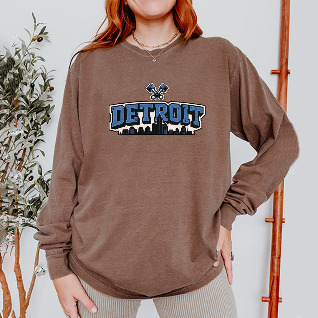 Detroit Motor City Retro Piston Vintage Soft Long-Sleeve T-shirt 
