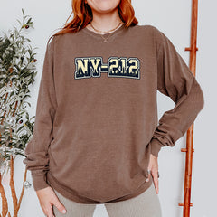New York City 212 Area Code Skyline  Vintage Soft Long-Sleeve T-shirt 