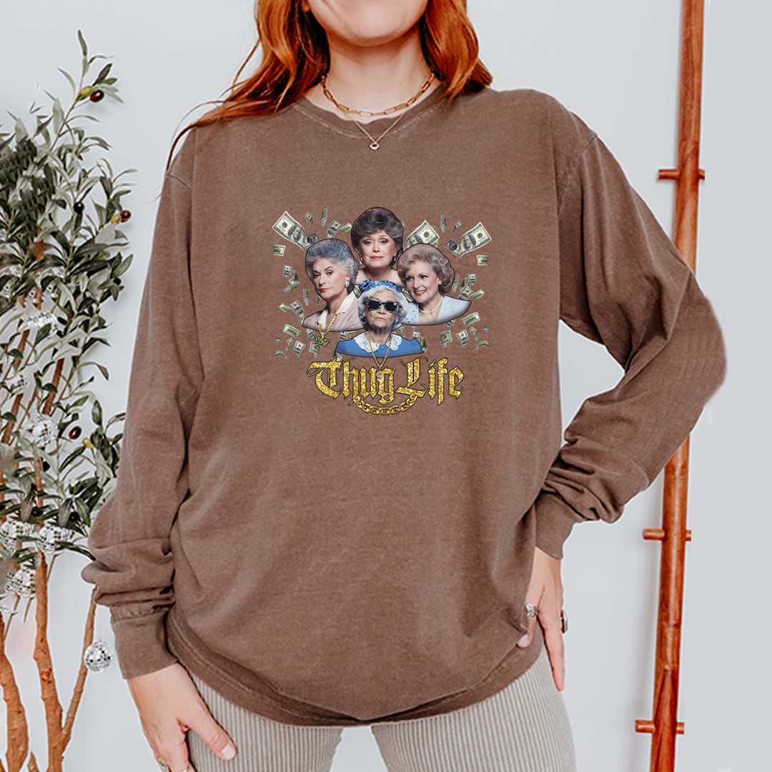 Golden Chain Thug Life Girls Vintage Soft Long-Sleeve T-shirt 