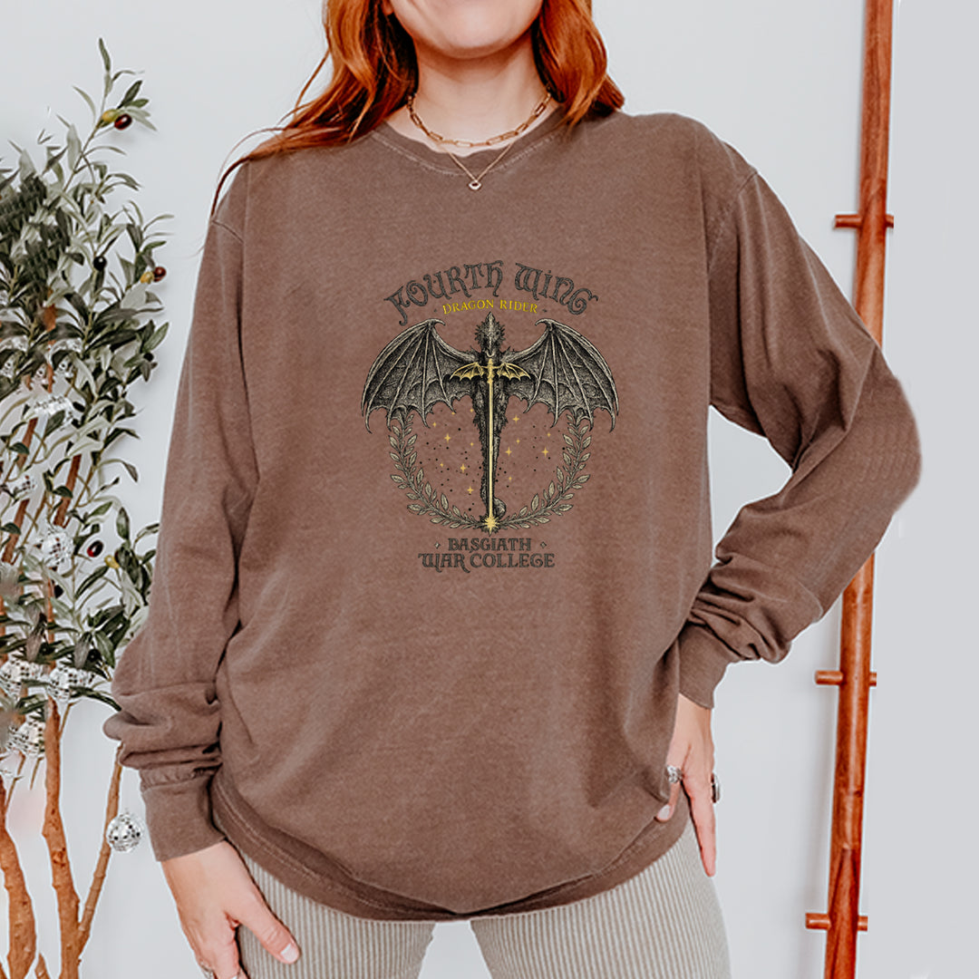 Fourth Wing Dragon Rider Vintage Basgiath War College Vintage Soft Long-Sleeve T-shirt 