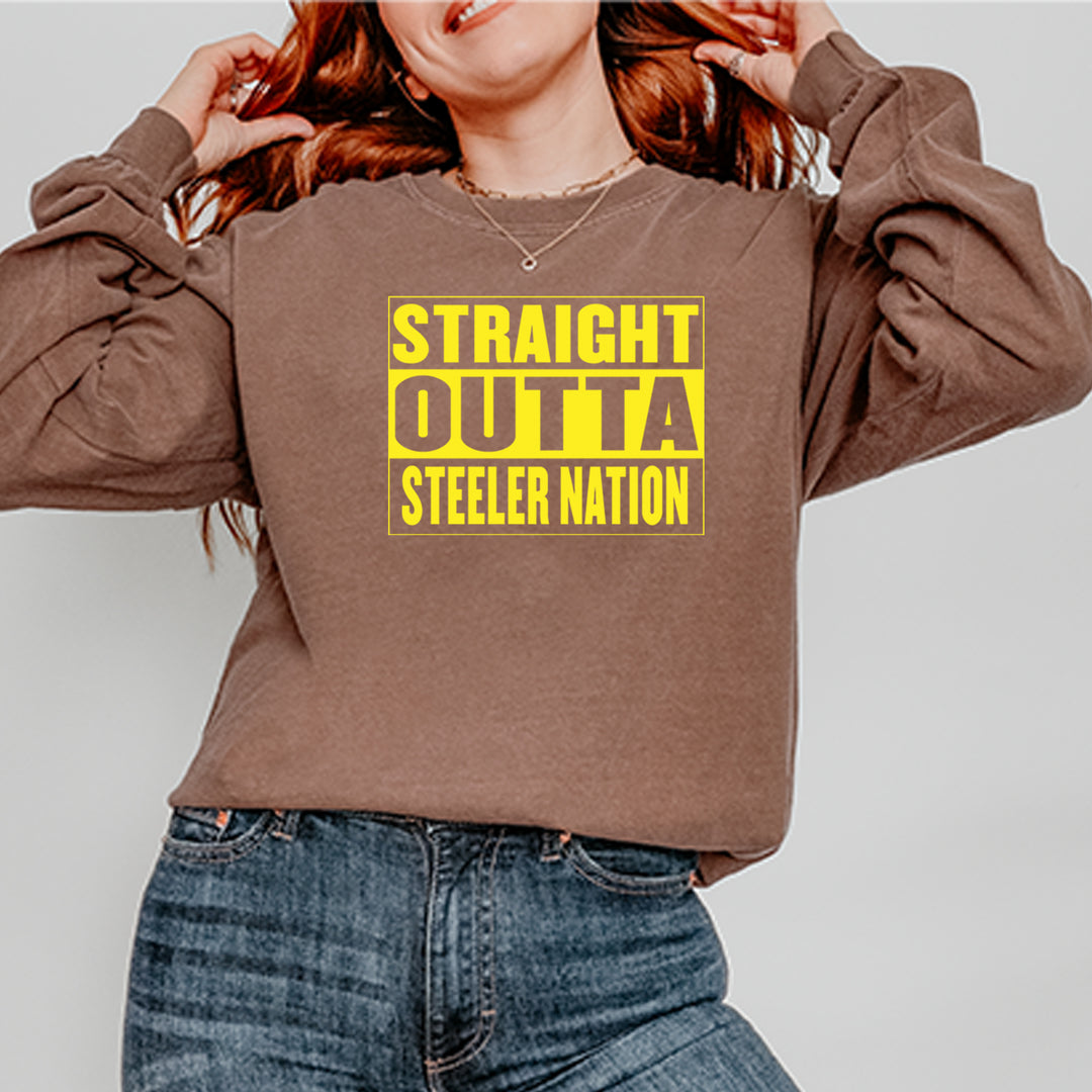 Straight Outta Steeler Nation Football  Vintage Soft Long-Sleeve T-shirt 