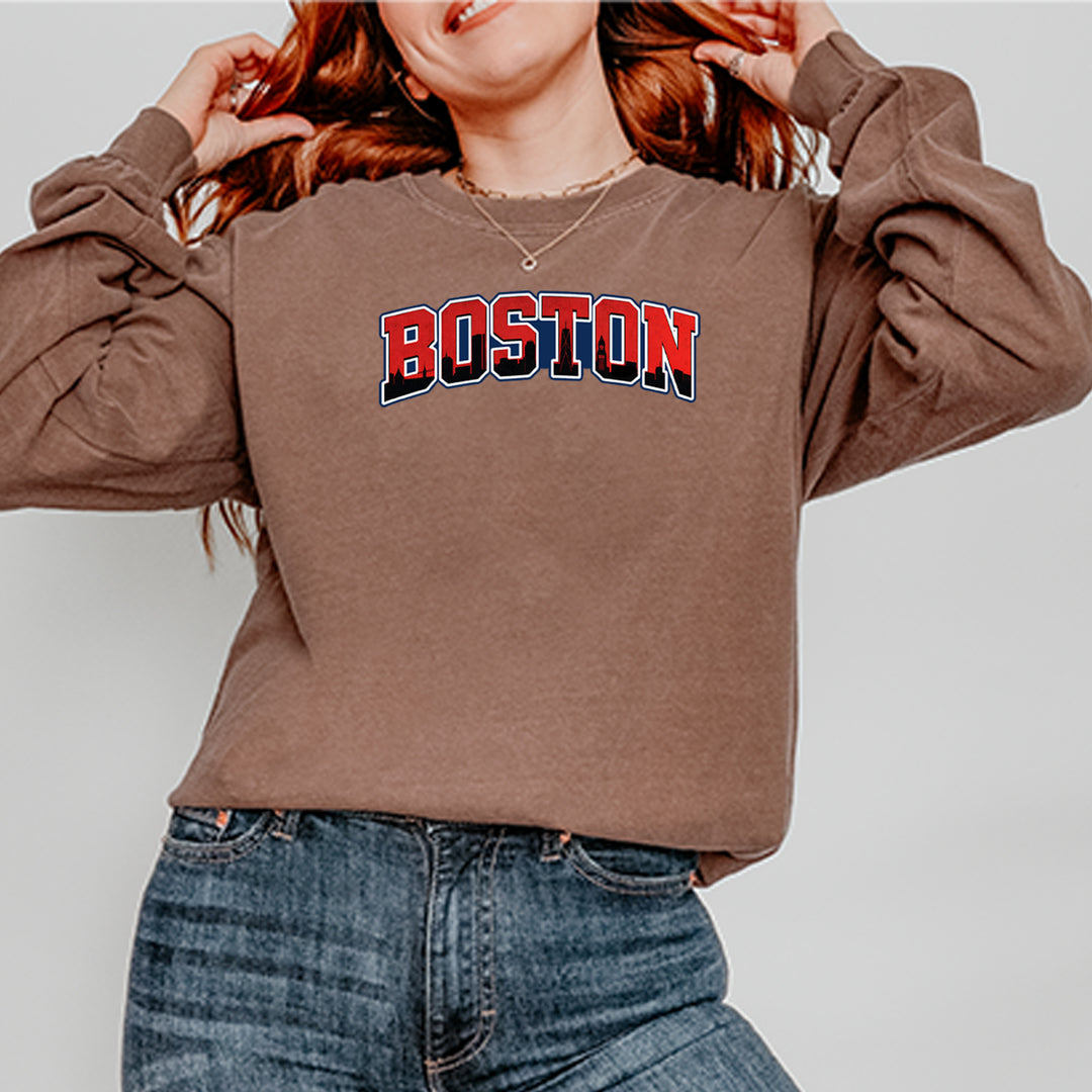 Boston City Pride Skyline Vintage Soft Long-Sleeve T-shirt 