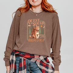 Quest Squad Broccoli Cat Fantasy Reader  Vintage Soft Long-Sleeve T-shirt 
