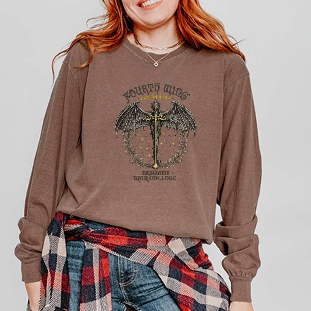 Fourth Wing Dragon Rider Vintage Basgiath War College Vintage Soft Long-Sleeve T-shirt 