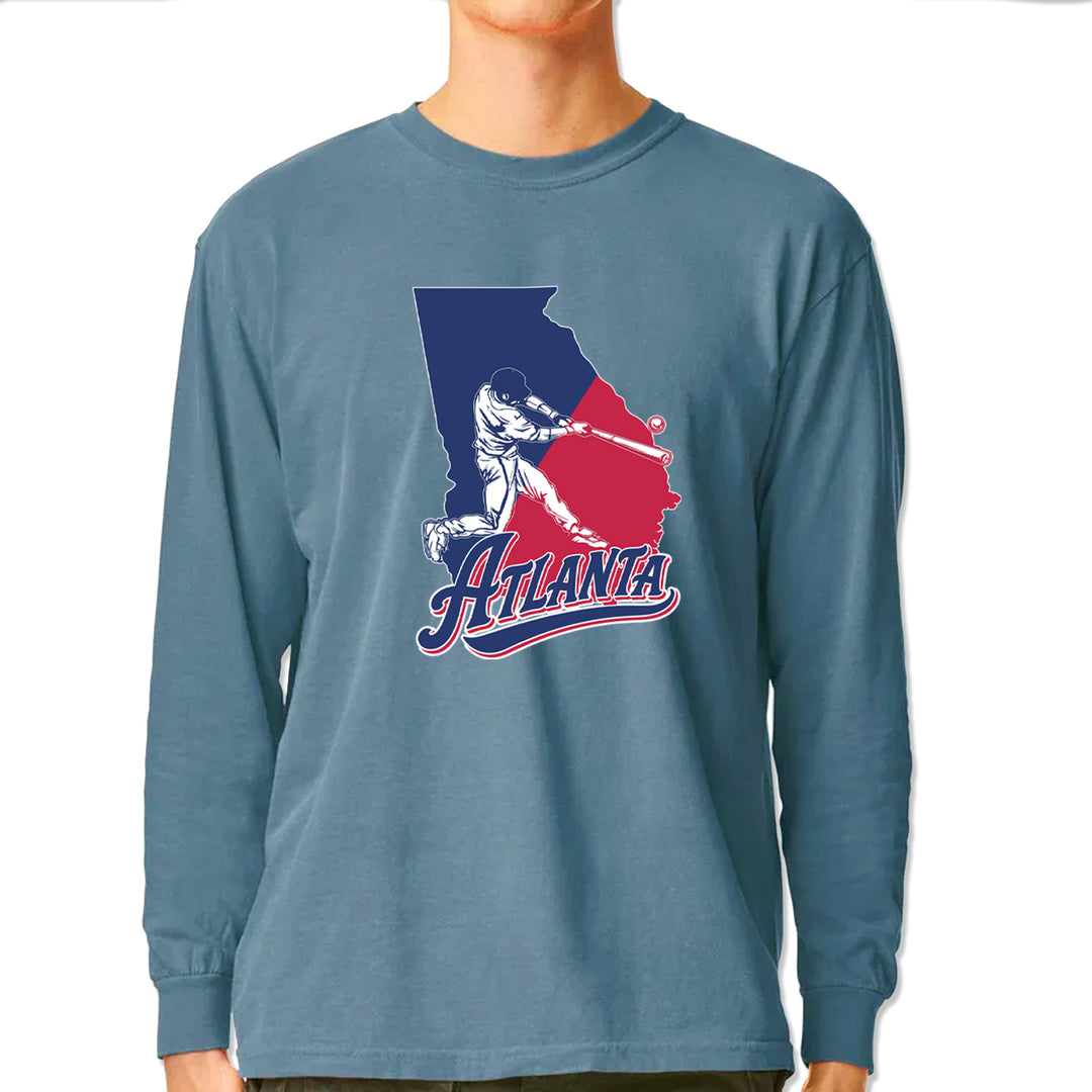Atlanta Georgia Batter Up Vintage Soft Long-Sleeve T-shirt Ice Blue