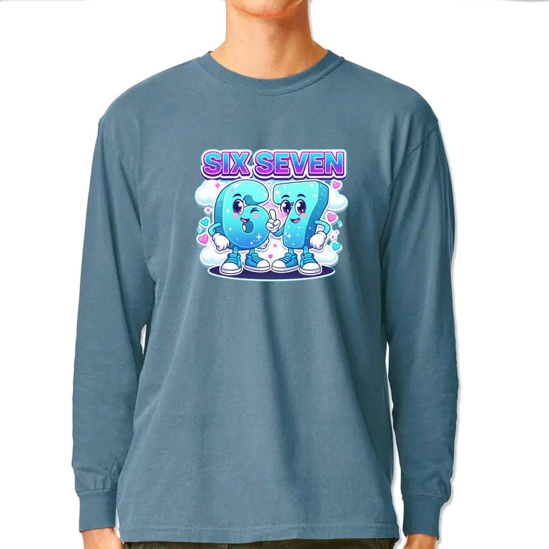 67 Six Seven Meme Kawaii Cloud Vintage Soft Long-Sleeve T-shirt Ice Blue