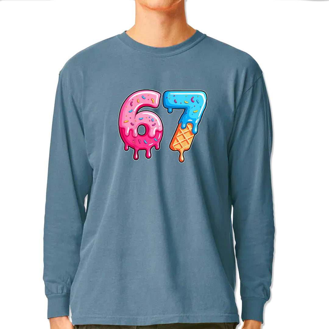 67 Dripping Ice Cream Donut Melt Vintage Soft Long-Sleeve T-shirt Ice Blue