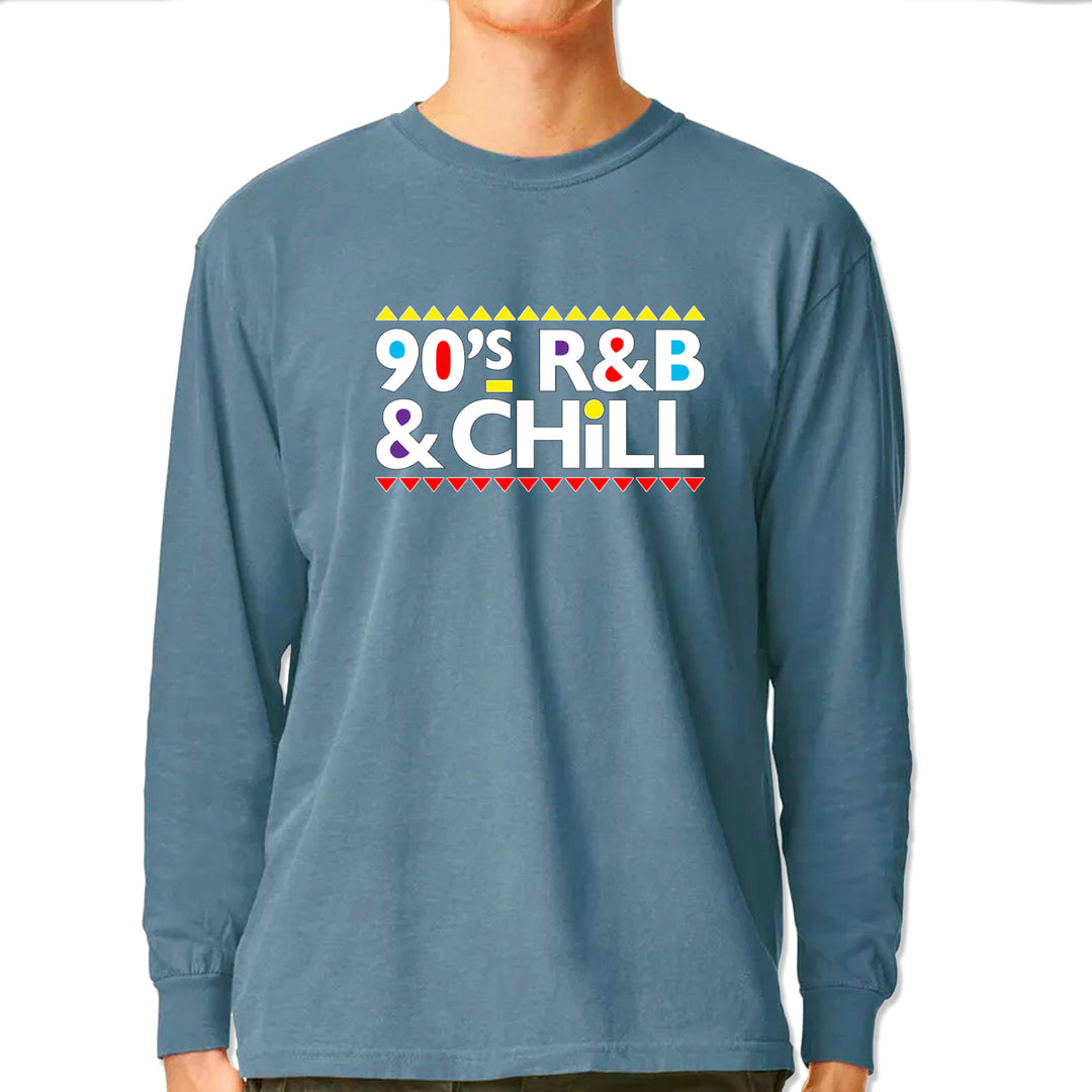 90s R&B and Chill Retro Throwback Vintage Soft Long-Sleeve T-shirt Ice Blue