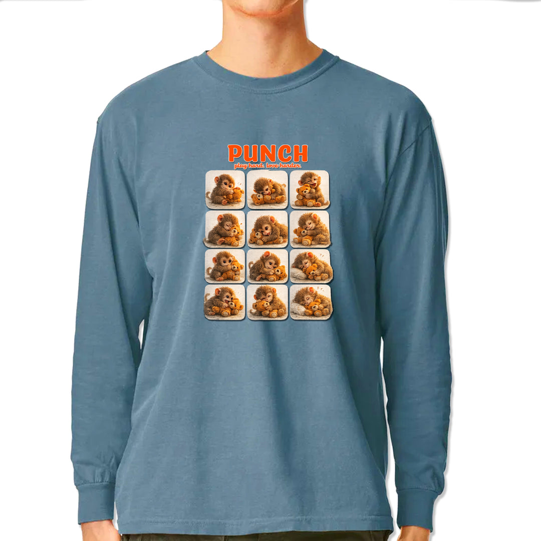 Punch Play Hard Love Harder Vintage Soft Long-Sleeve T-shirt Ice Blue