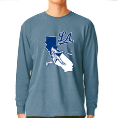 Los Angeles Baseball Batter Up Vintage Soft Long-Sleeve T-shirt Ice Blue