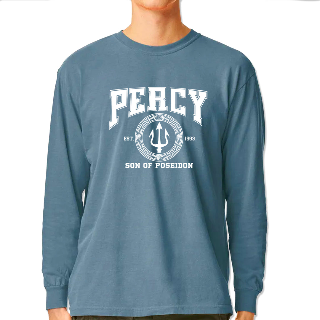 Percy Son Of Poseidon Sea God Vintage Soft Long-Sleeve T-shirt Ice Blue