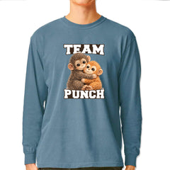 Team Punch Panchi-kun Monkey Vintage Soft Long-Sleeve T-shirt Ice Blue