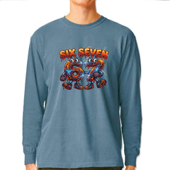 67 Lava Lightning Six Seven Meme Vintage Soft Long-Sleeve T-shirt Ice Blue