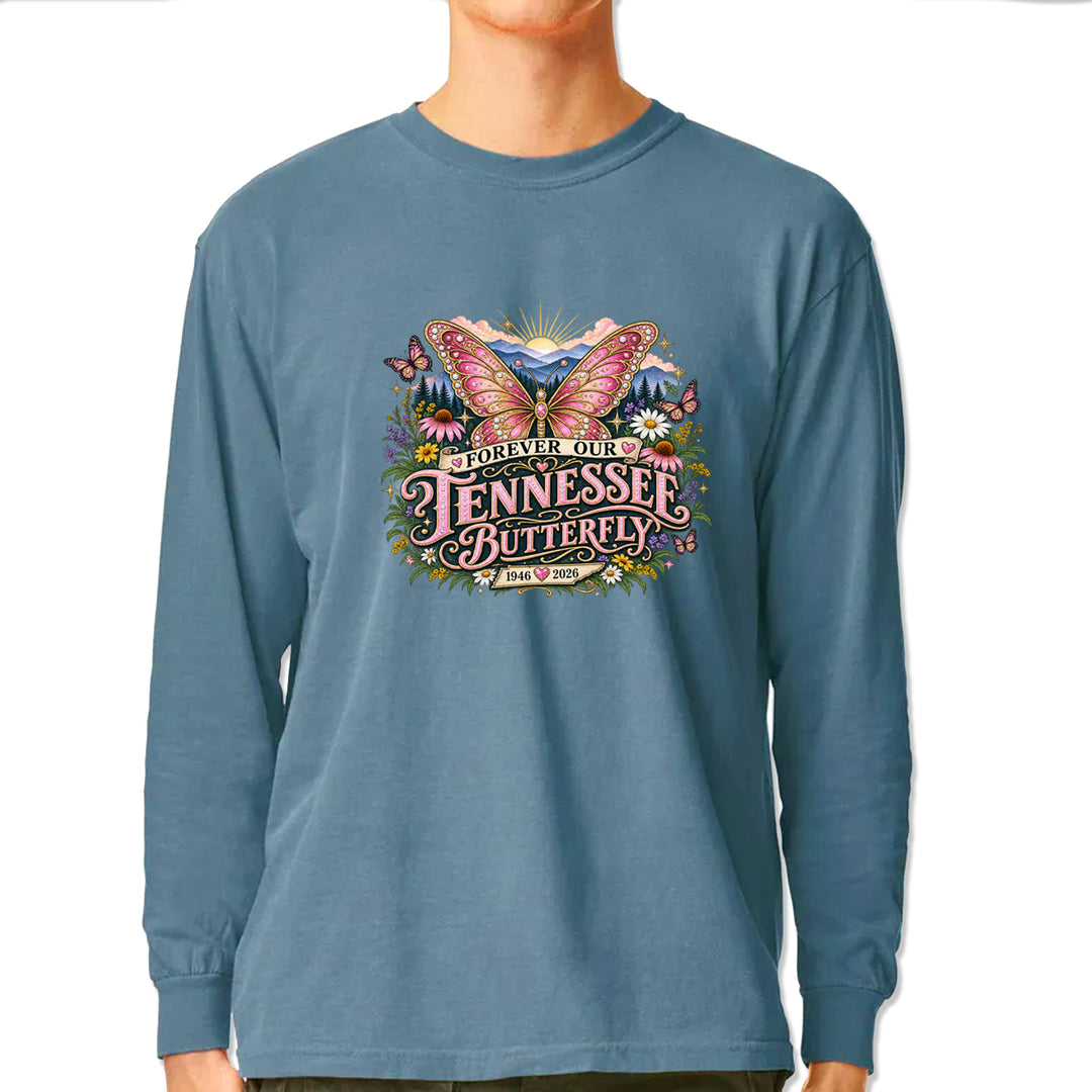 Forever Our Tennessee Butterfly Dolly Vintage Soft Long-Sleeve T-shirt Ice Blue
