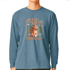 Quest Squad Broccoli Cat Fantasy Reader  Vintage Soft Long-Sleeve T-shirt Ice Blue
