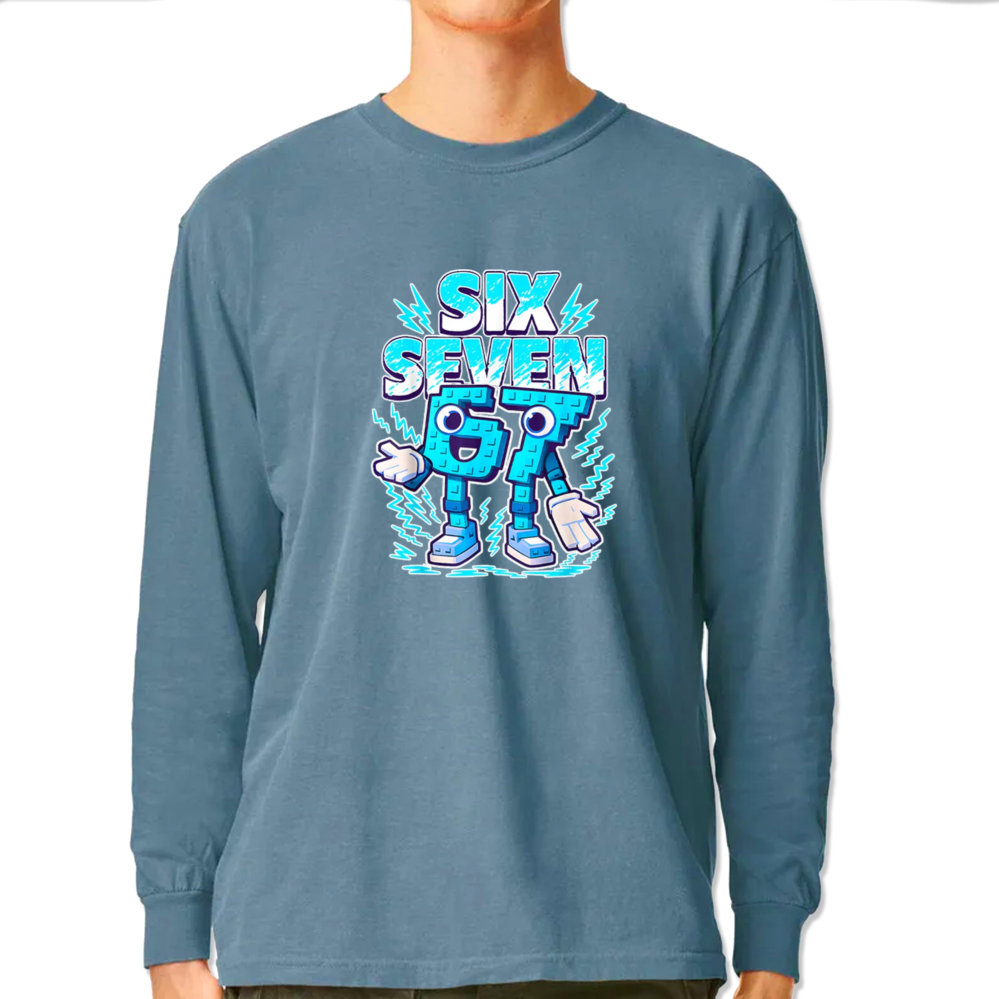 67 Brainrot Meme Slang Vintage Soft Long-Sleeve T-shirt Ice Blue