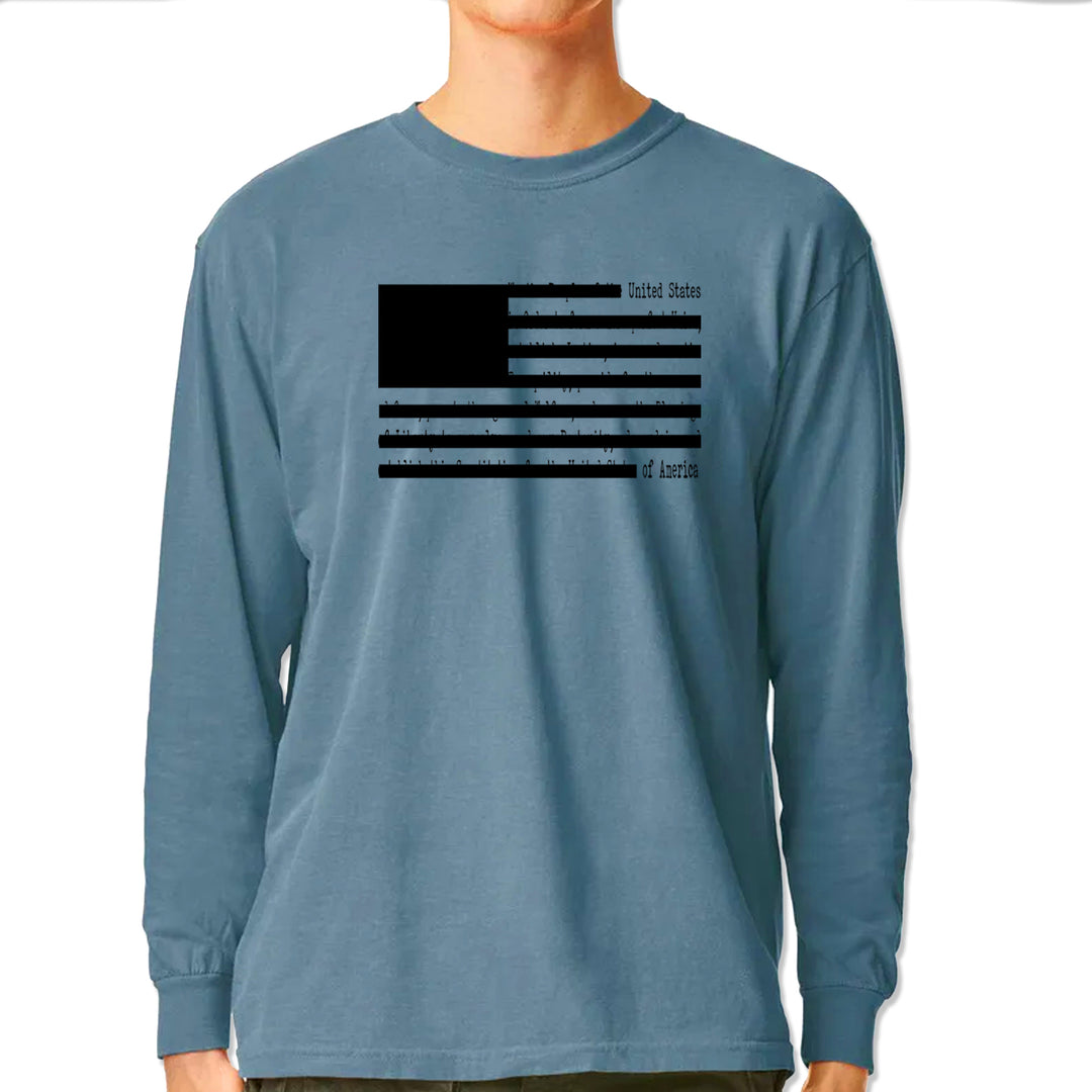 Redacted American Flag Vintage Soft Long-Sleeve T-shirt Ice Blue
