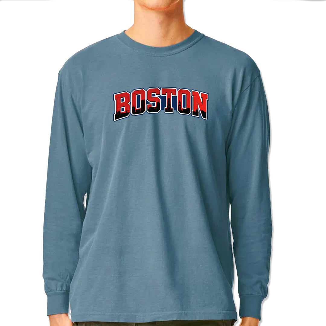 Boston City Pride Skyline Vintage Soft Long-Sleeve T-shirt Ice Blue