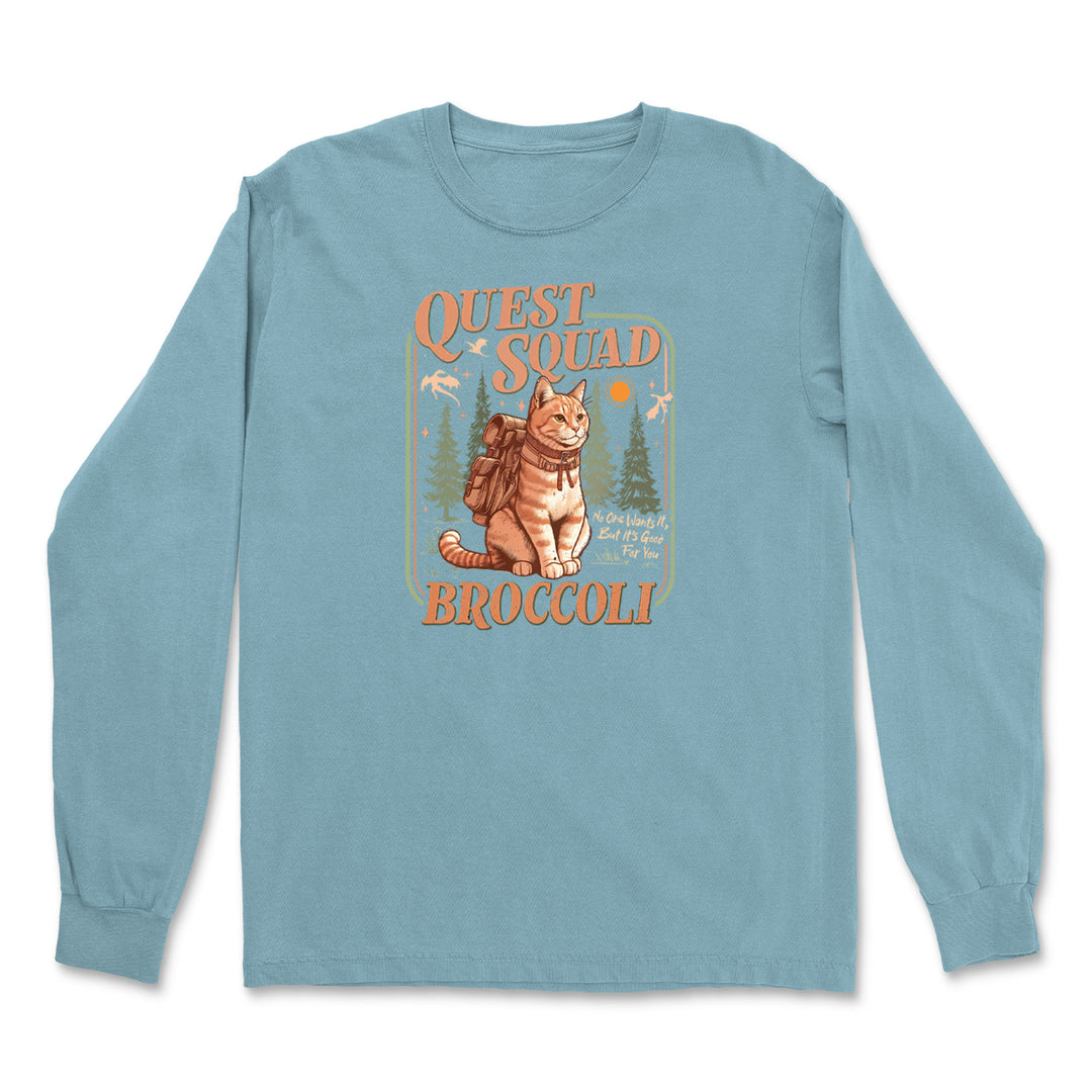 Quest Squad Broccoli Cat Fantasy Reader  Vintage Soft Long-Sleeve T-shirt 