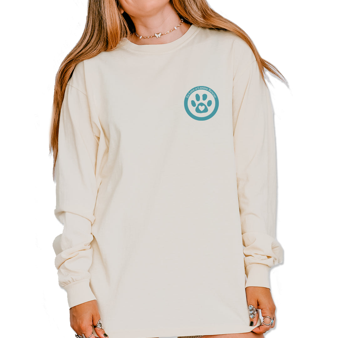 TLC To Love a Canine Dog Rescue Teal Vintage Soft Long-Sleeve T-shirt Ivory