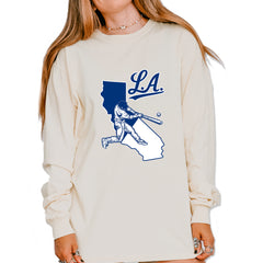 Los Angeles Baseball Batter Up Vintage Soft Long-Sleeve T-shirt Ivory