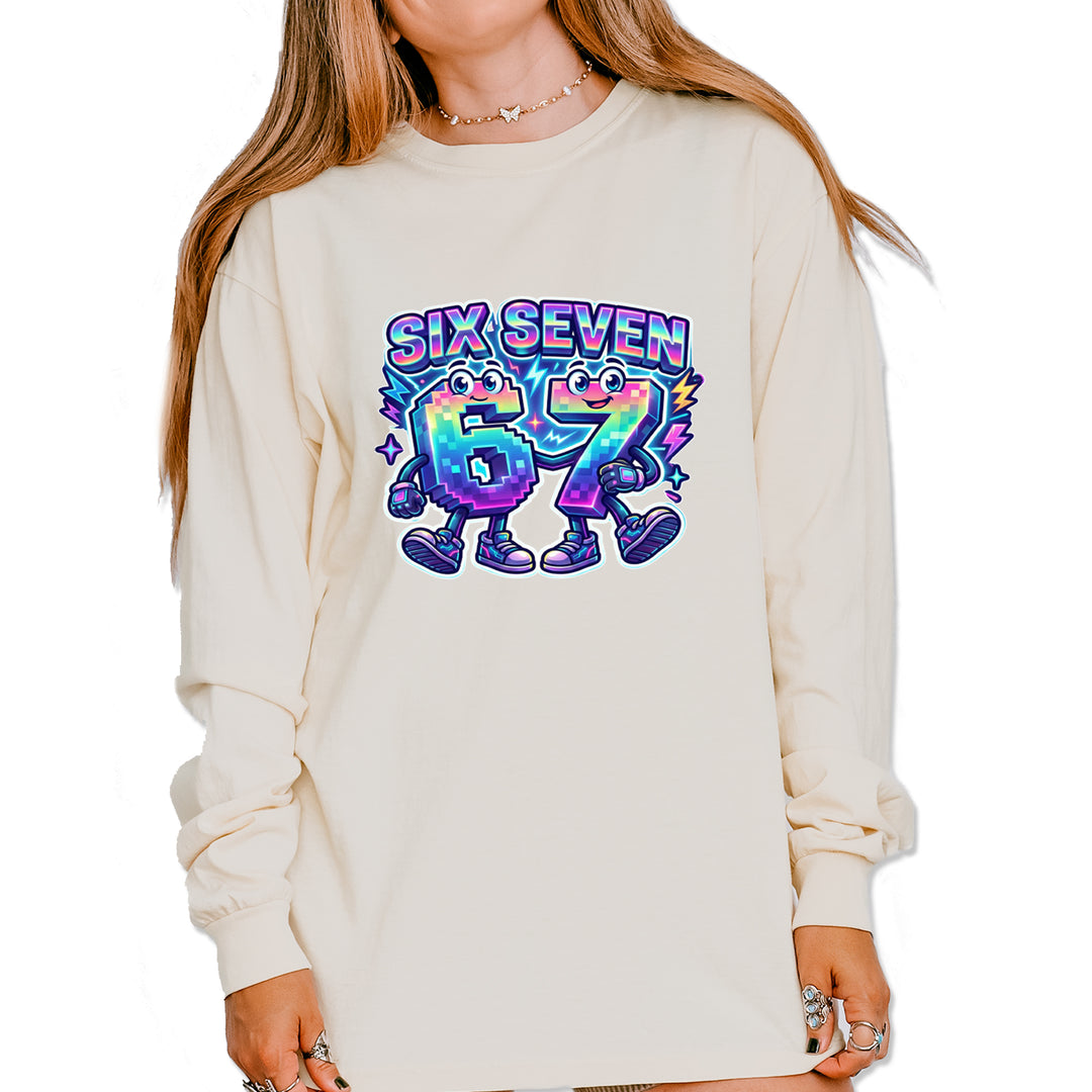 Six Seven 67 Retro Pixel Buddies Vintage Soft Long-Sleeve T-shirt Ivory