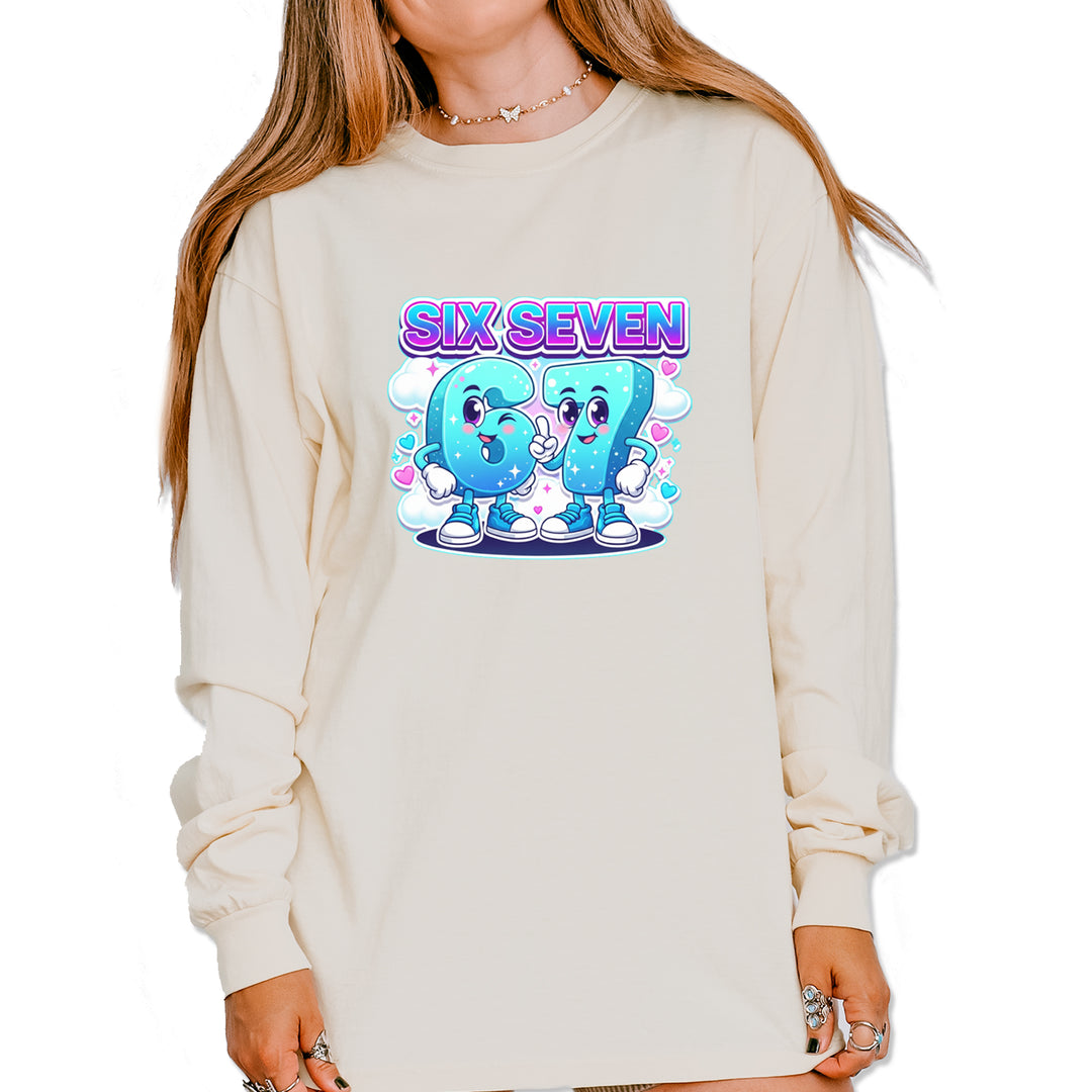 67 Six Seven Meme Kawaii Cloud Vintage Soft Long-Sleeve T-shirt Ivory
