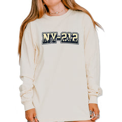 New York City 212 Area Code Skyline  Vintage Soft Long-Sleeve T-shirt Ivory