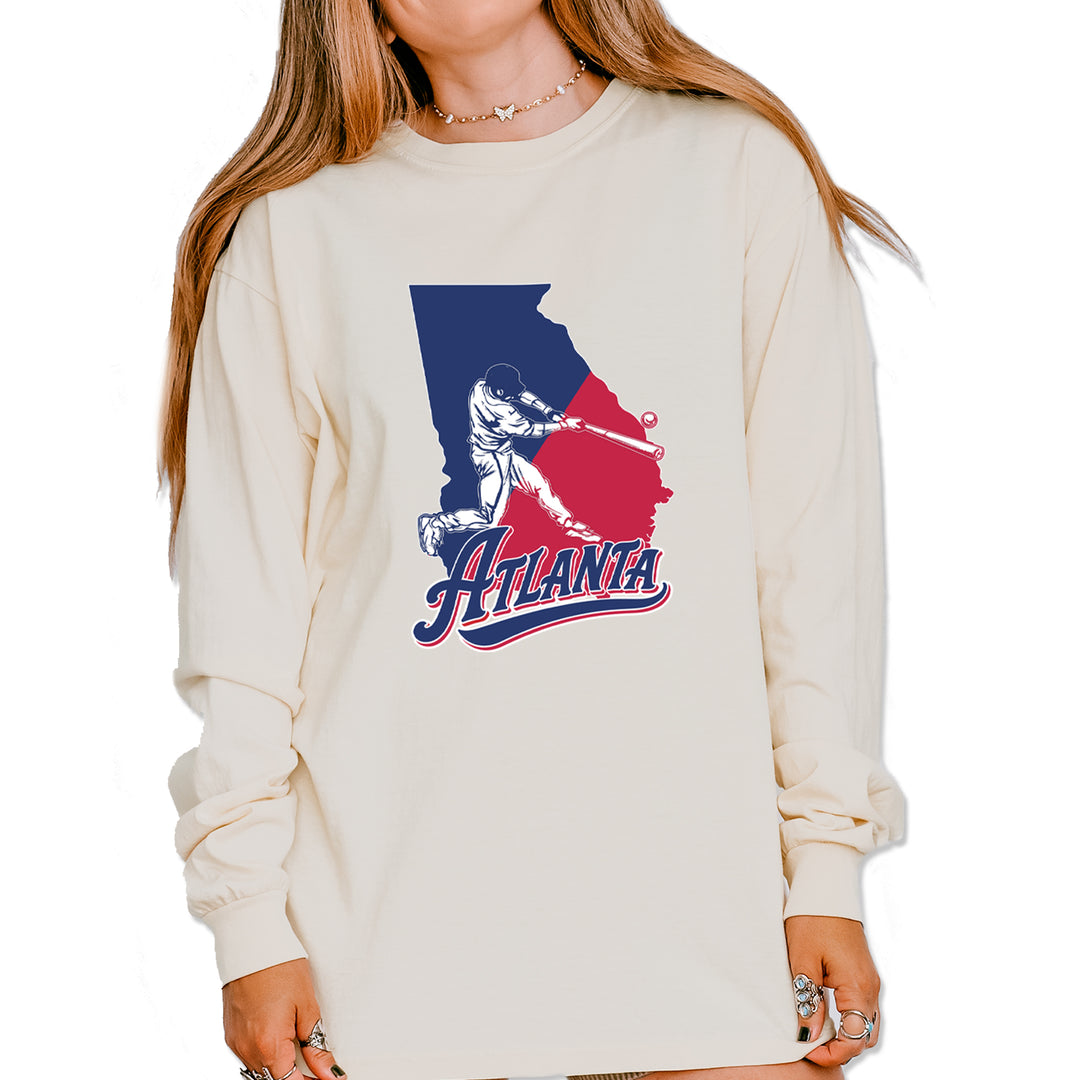 Atlanta Georgia Batter Up Vintage Soft Long-Sleeve T-shirt Ivory
