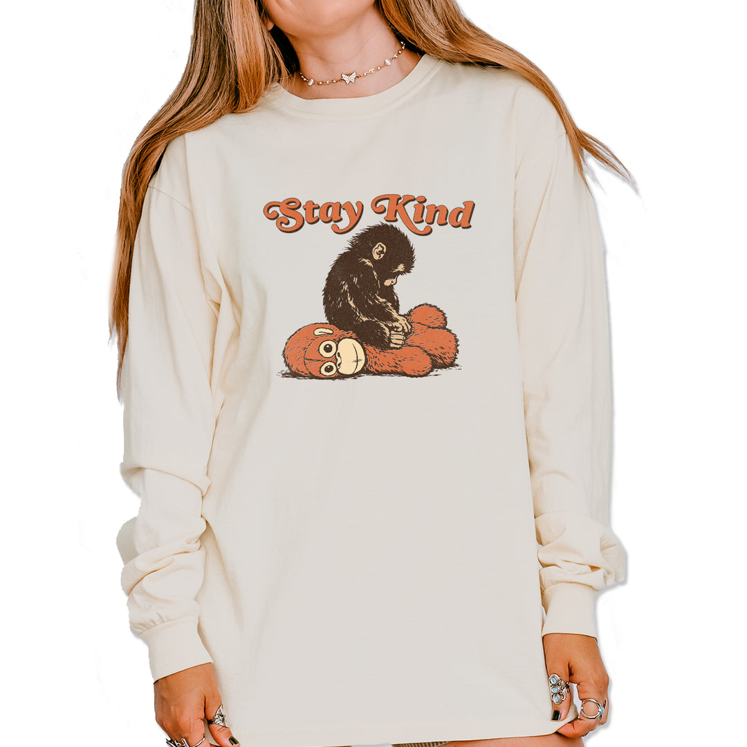 Punch Stay Kind Macaque Vintage Soft Long-Sleeve T-shirt Ivory