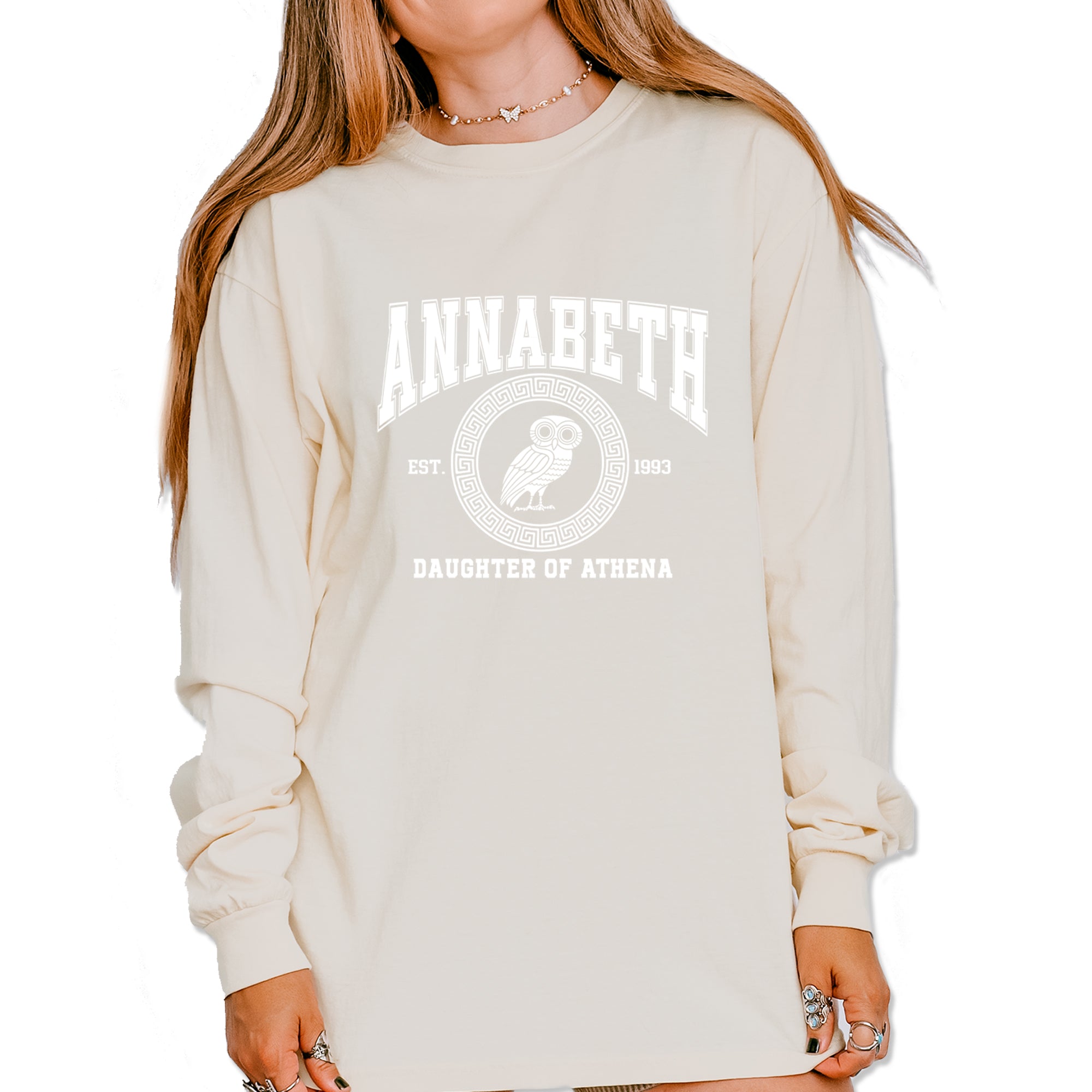 Annabeth Daughter of Athena Owl Wisdom Vintage Soft Long-Sleeve T-shirt Ivory